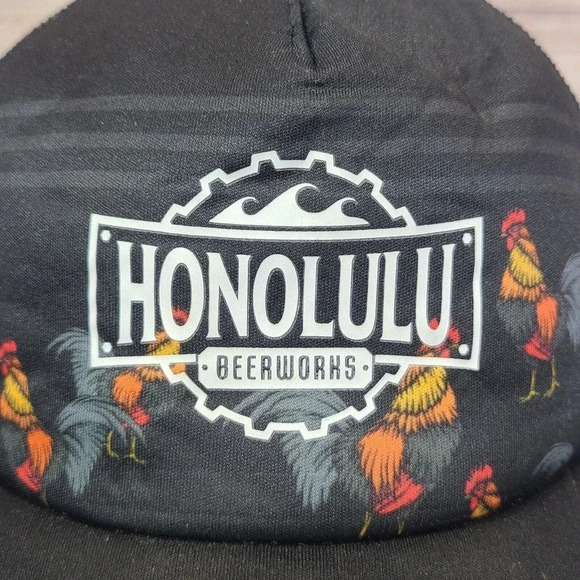 Honolulu Beerworks Rooster Mesh Snapback Trucker Hat Cap Men's One Size Black - Picture 2 of 9